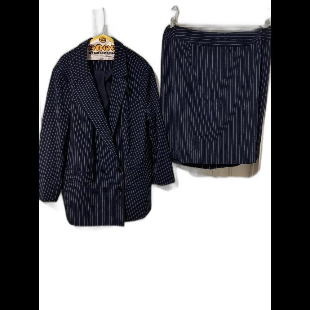 Jessica London Elegant Women's Blue Pinstripe Suit Set - Blazer & Skirt SZ-22
